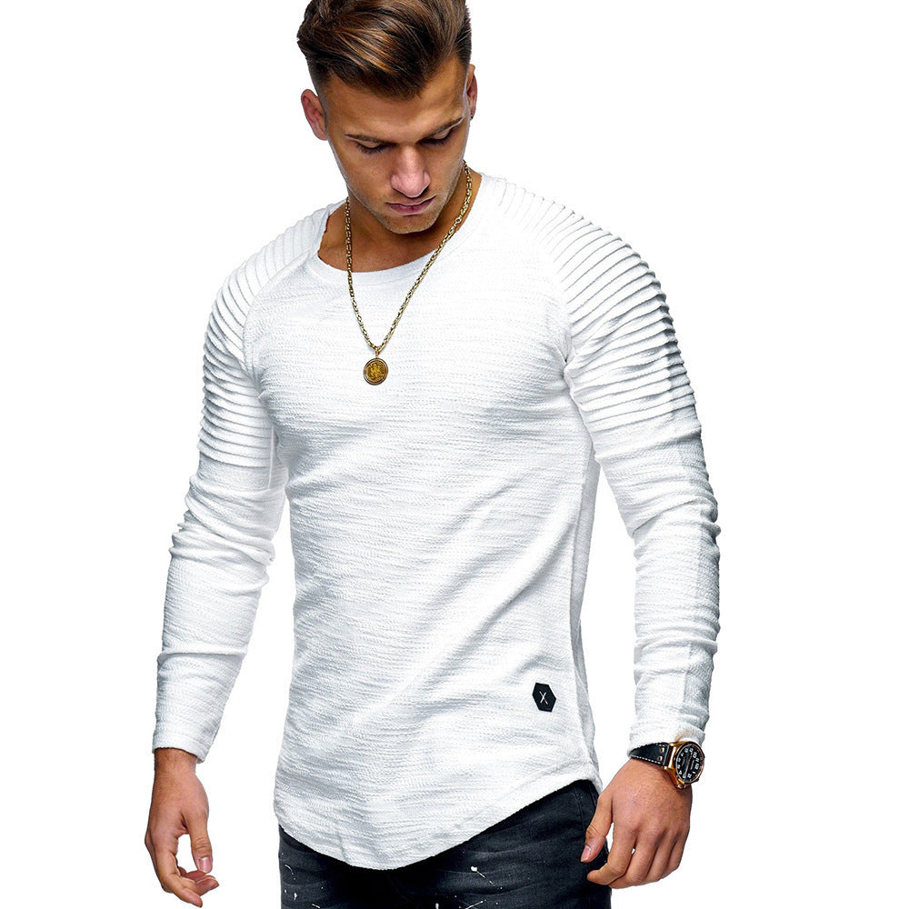 Men's Solid Color Slim Fit Round Neck Long Sleeves T-shirt Personality
