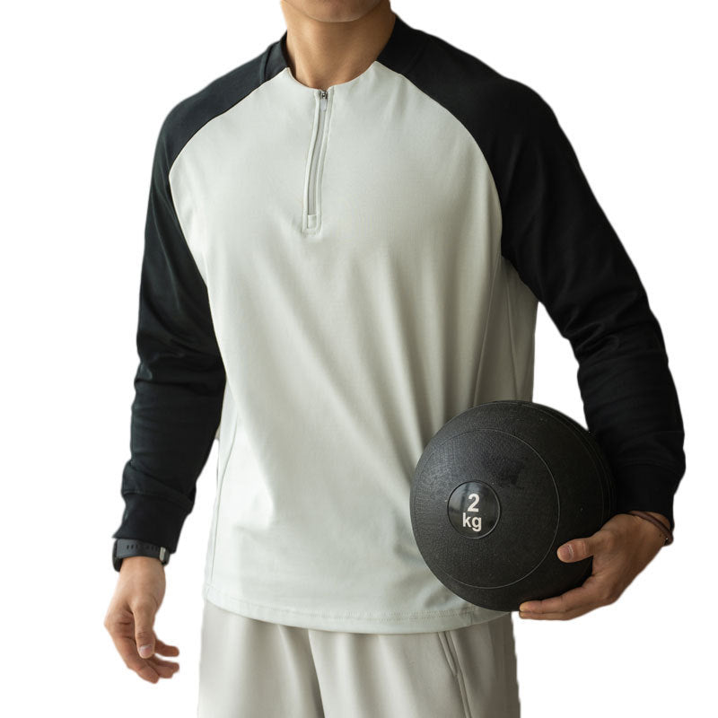 Contrast Color Half Long-sleeve Zipper T-shirt Men