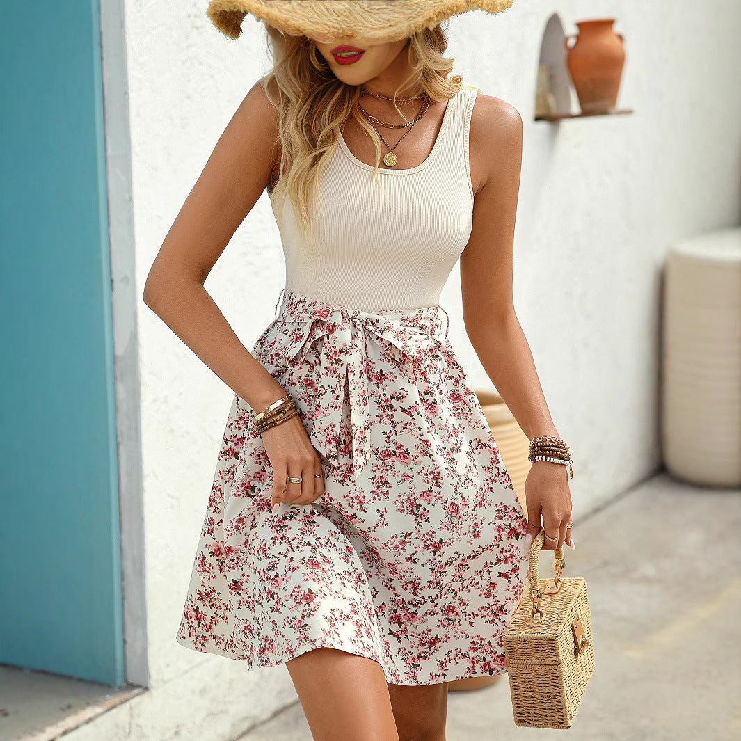Spring And Summer Elegant Contrast Color Sleeveless Dress