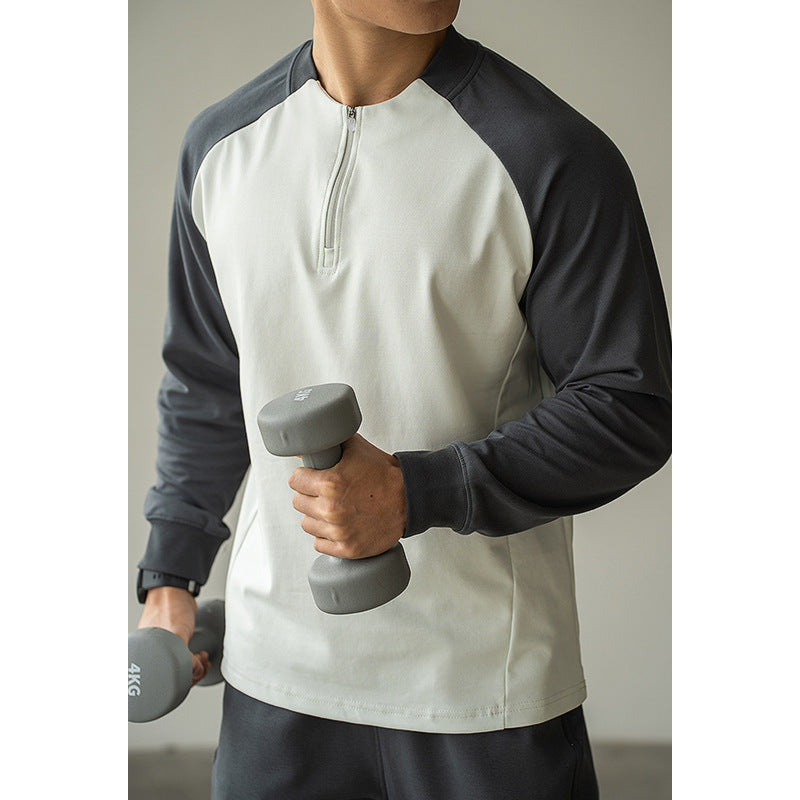 Contrast Color Half Long-sleeve Zipper T-shirt Men