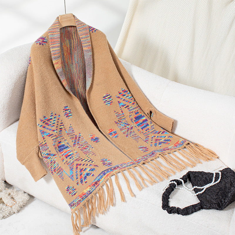 Women's Pop Geometric Jacquard Ethnic Style Tassel Shawl