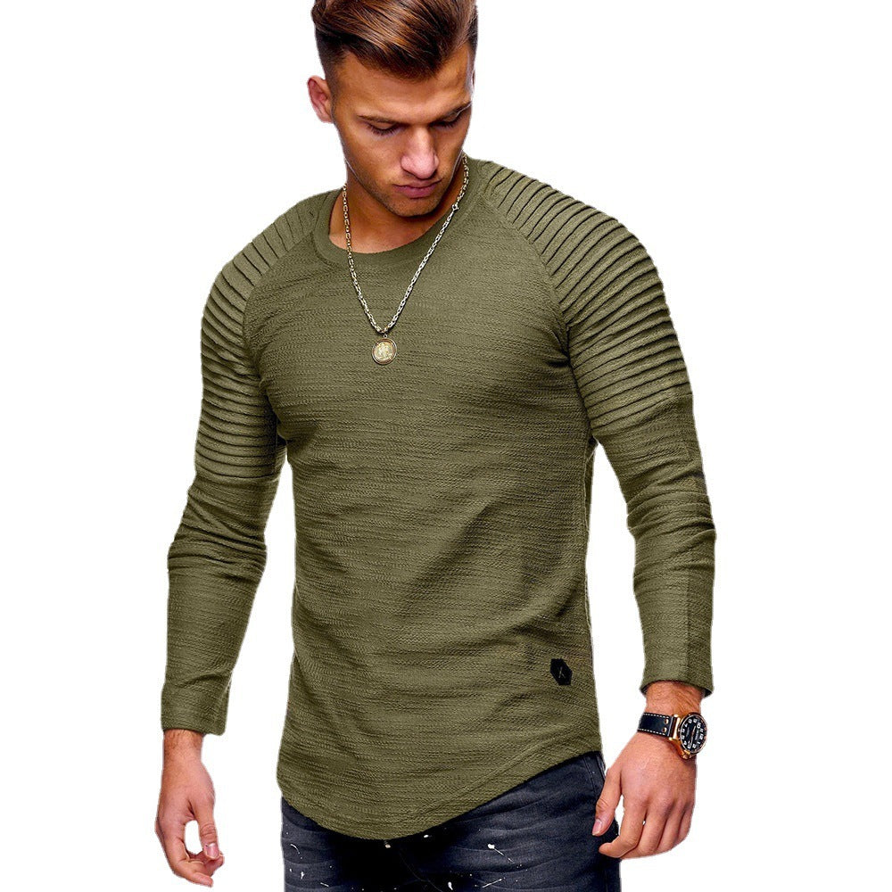 Men's Solid Color Slim Fit Round Neck Long Sleeves T-shirt Personality