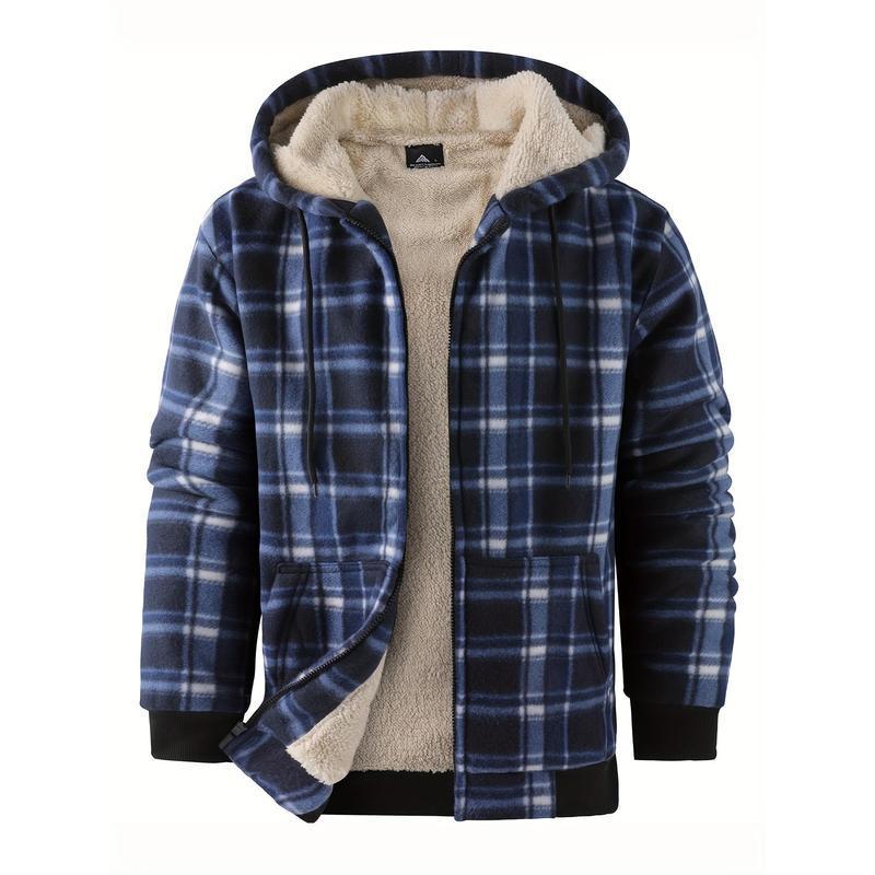 Men's Wool Plaid Hooded Jacket Outdoor Sportswear