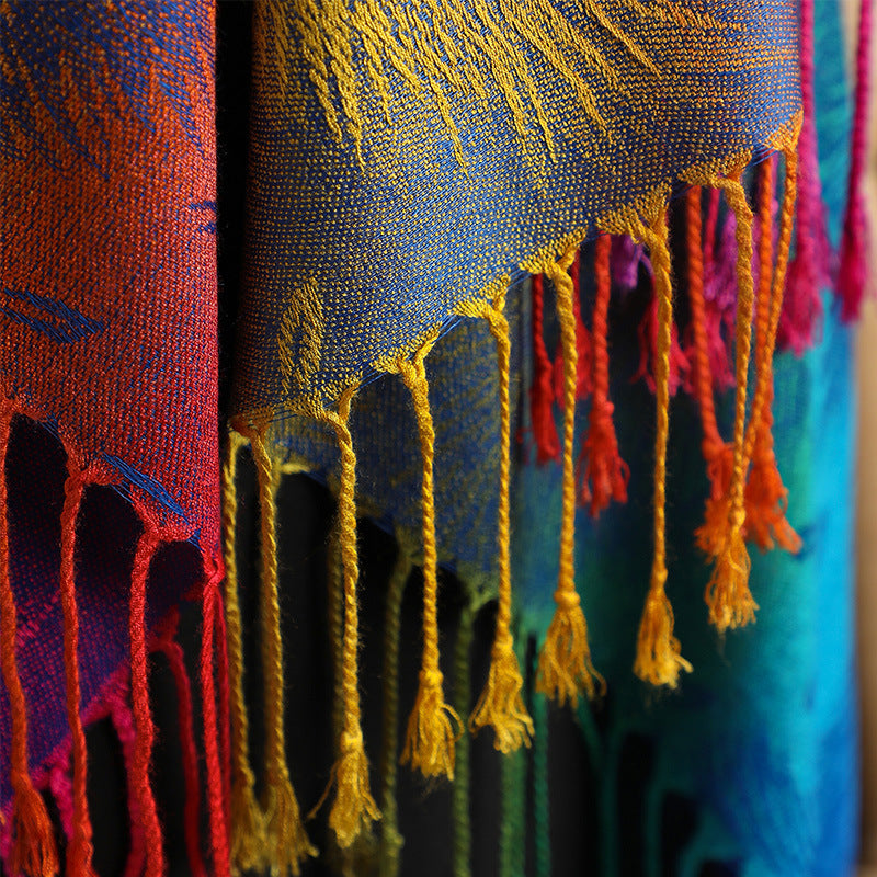 Color Jacquard Talma Long Ladies Tassel Feather