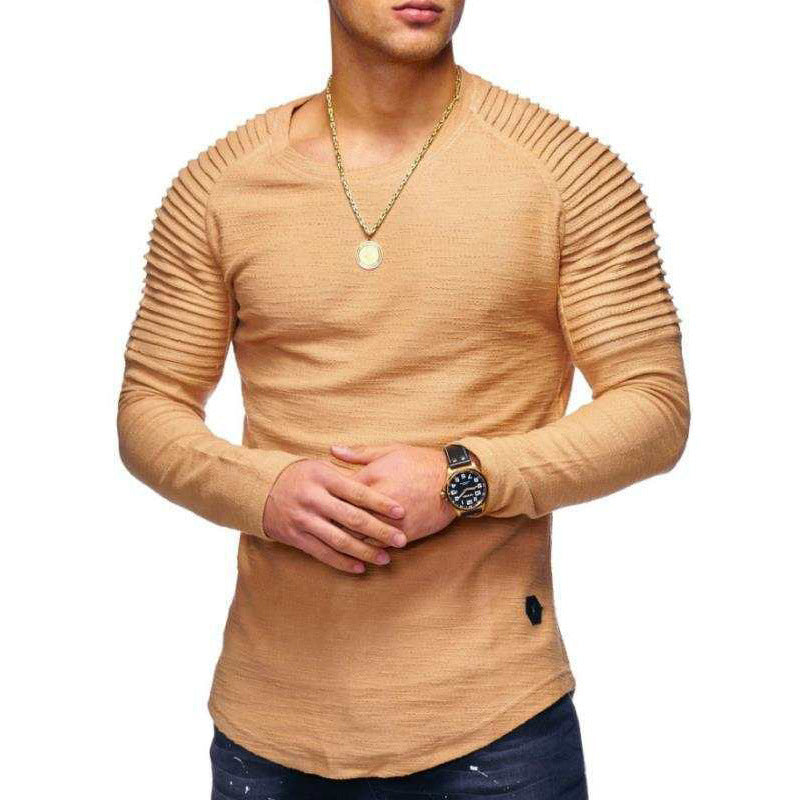 Men's Solid Color Slim Fit Round Neck Long Sleeves T-shirt Personality
