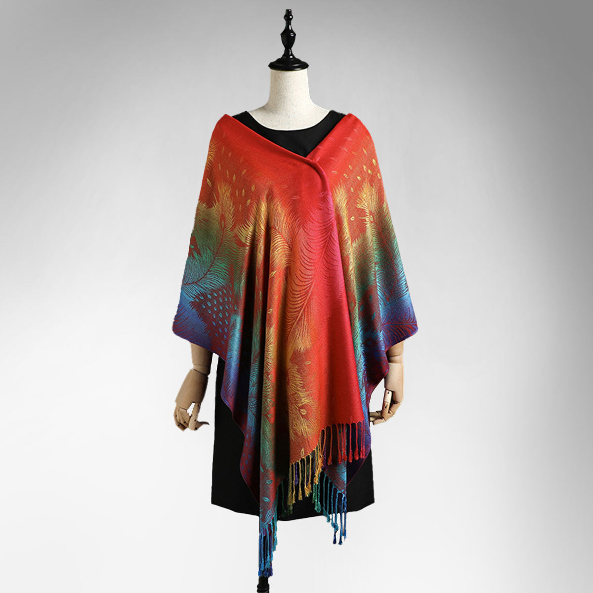 Color Jacquard Talma Long Ladies Tassel Feather