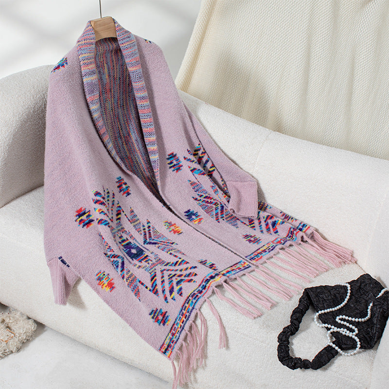 Women's Pop Geometric Jacquard Ethnic Style Tassel Shawl