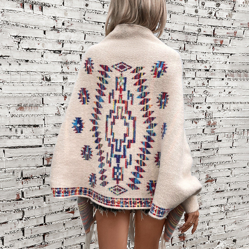 Women's Pop Geometric Jacquard Ethnic Style Tassel Shawl