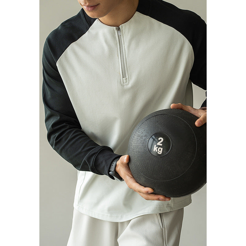 Contrast Color Half Long-sleeve Zipper T-shirt Men