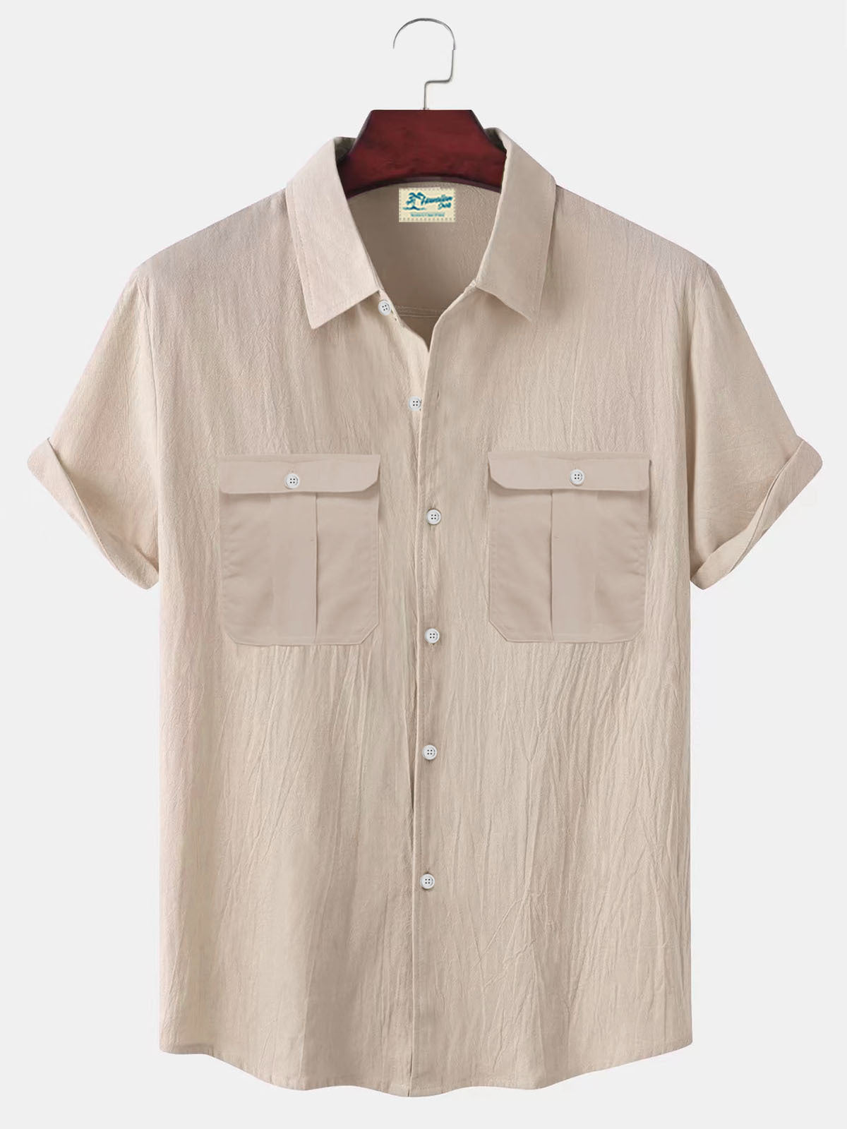 Solid Color Patchwork Linen Cardigan Short Sleeve Loose Lapels Men's Shirt