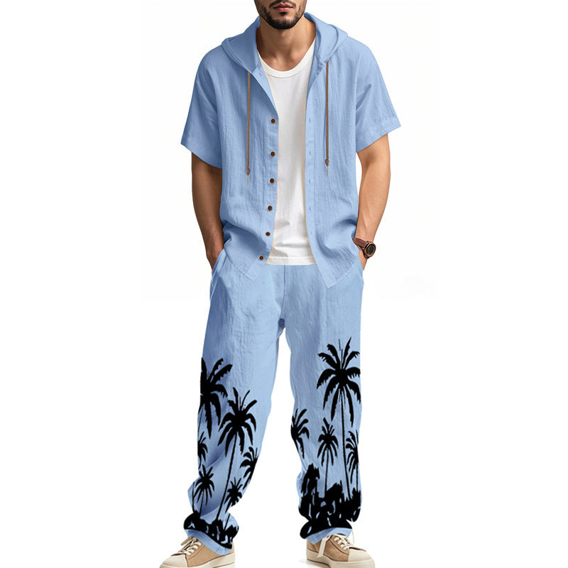 American Hooded Short-sleeved Shirt Trousers
