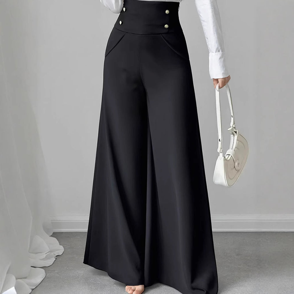 Minimalist Elegant High Waist Belly Contracting Black Wide Leg Pants
