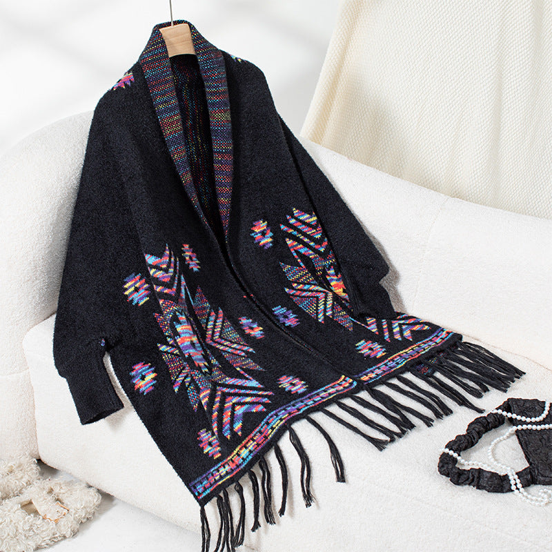 Women's Pop Geometric Jacquard Ethnic Style Tassel Shawl