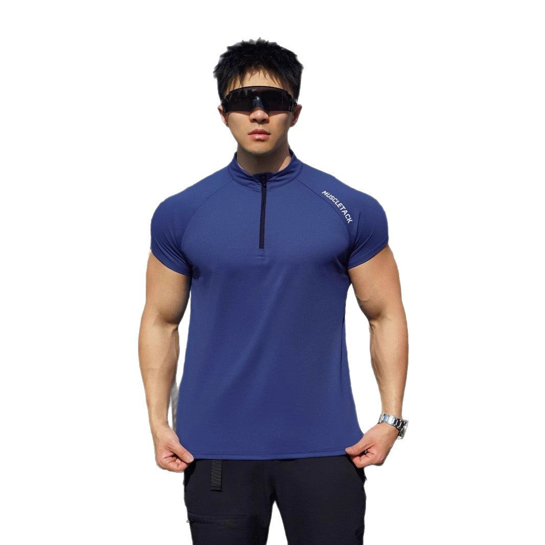 Short Sleeve Outdoor Sports Half Zipper Stand Collar T-shirt