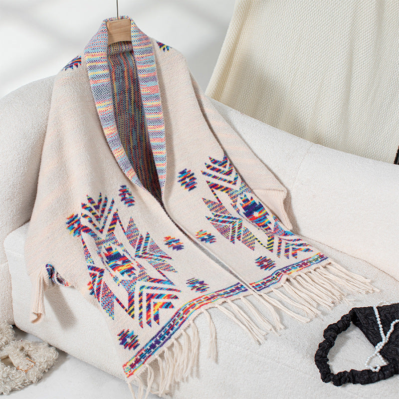 Women's Pop Geometric Jacquard Ethnic Style Tassel Shawl