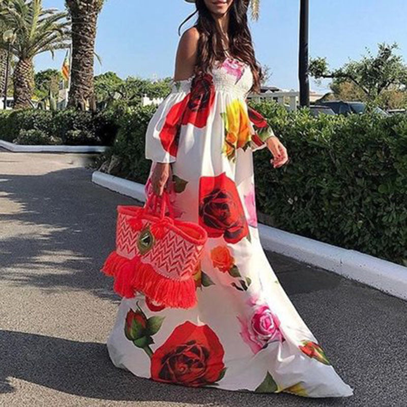 Rose Loose Off-the-shoulder Dress Women