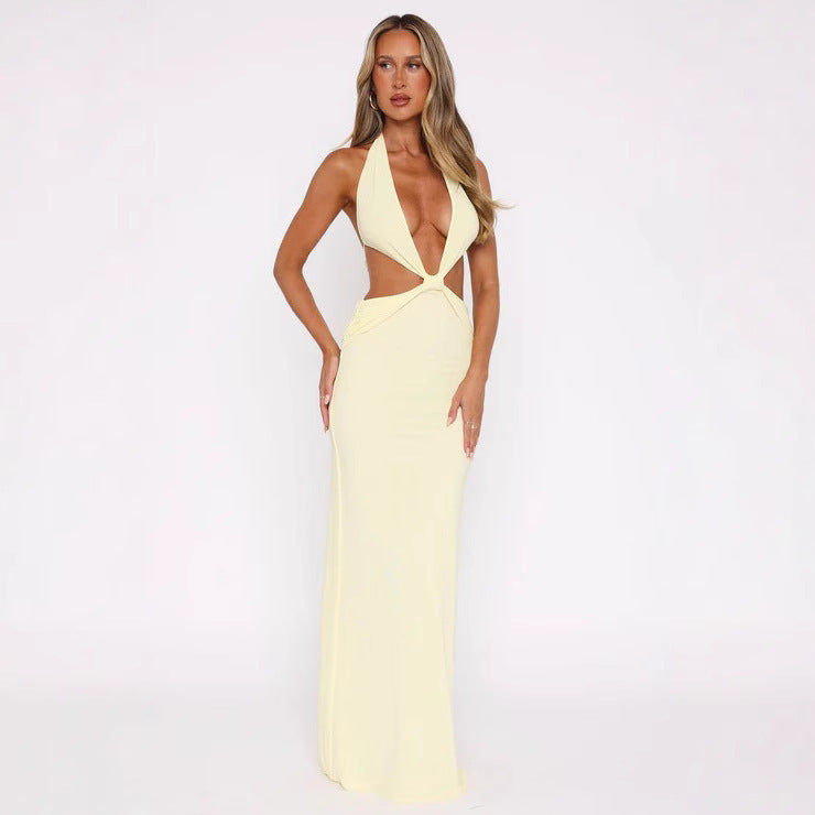 Deep V Midriff Outfit Backless Dress