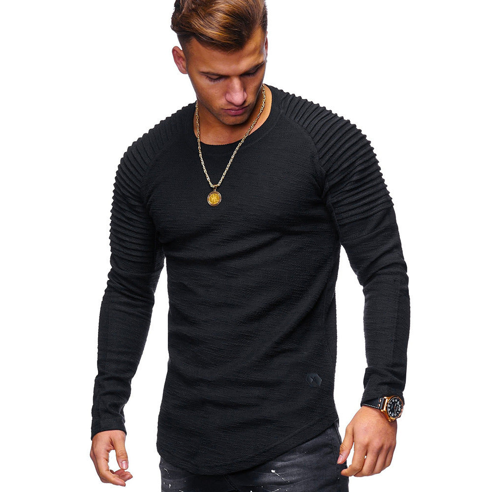 Men's Solid Color Slim Fit Round Neck Long Sleeves T-shirt Personality