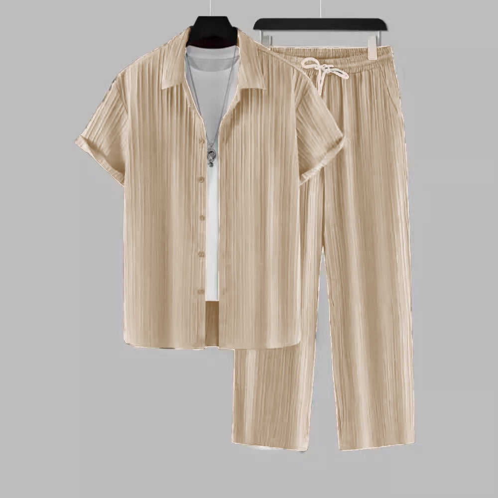 Men's Striped Short-sleeved Shirt Trousers Suit