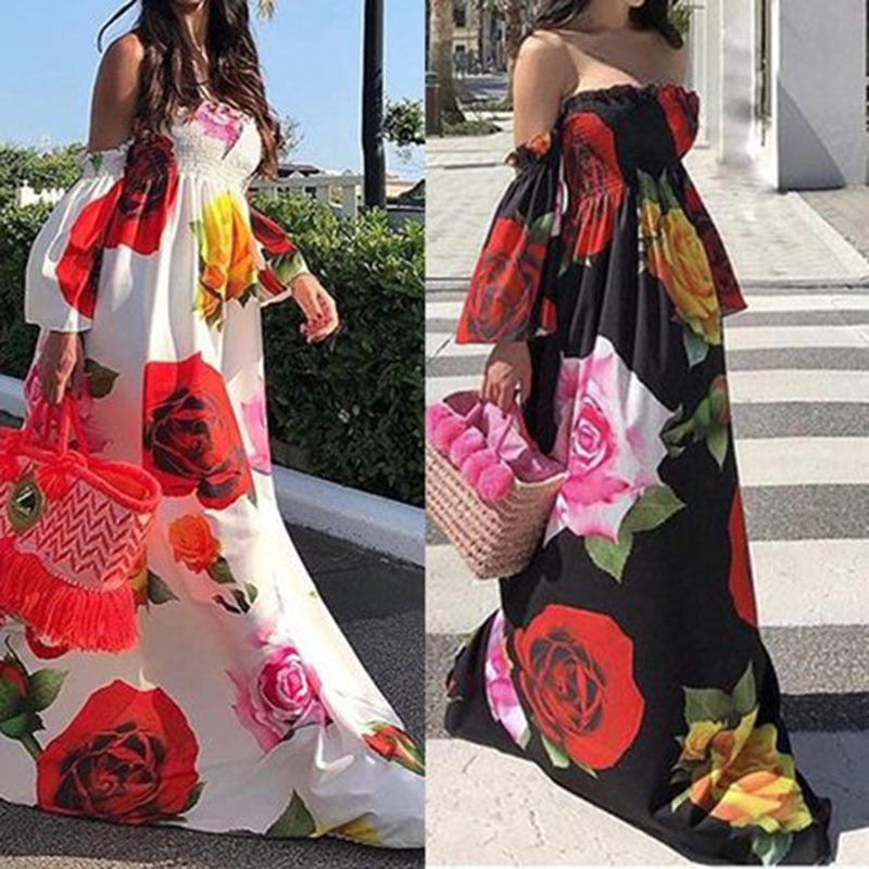 Rose Loose Off-the-shoulder Dress Women