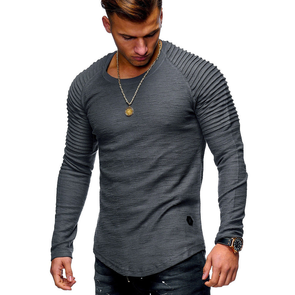 Men's Solid Color Slim Fit Round Neck Long Sleeves T-shirt Personality