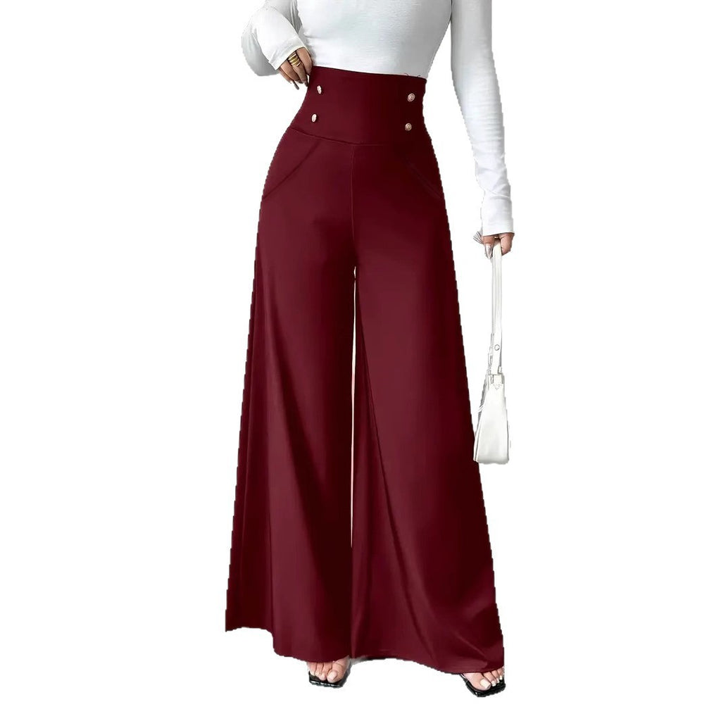 Minimalist Elegant High Waist Belly Contracting Black Wide Leg Pants