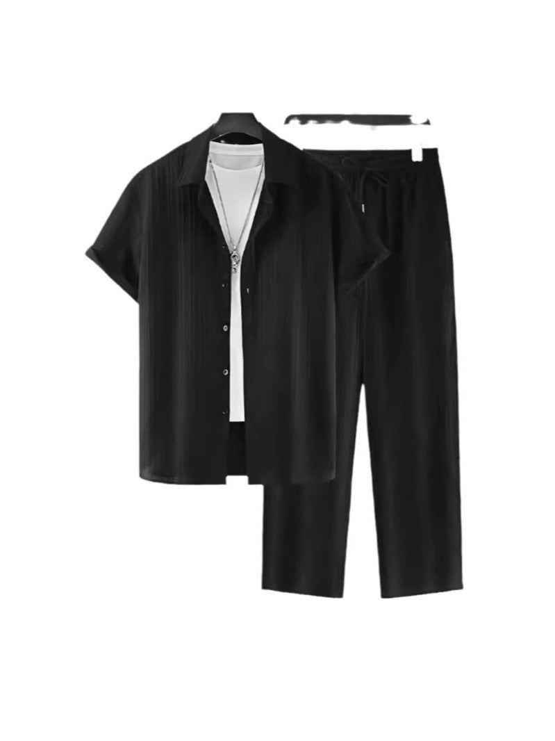 Men's Striped Short-sleeved Shirt Trousers Suit