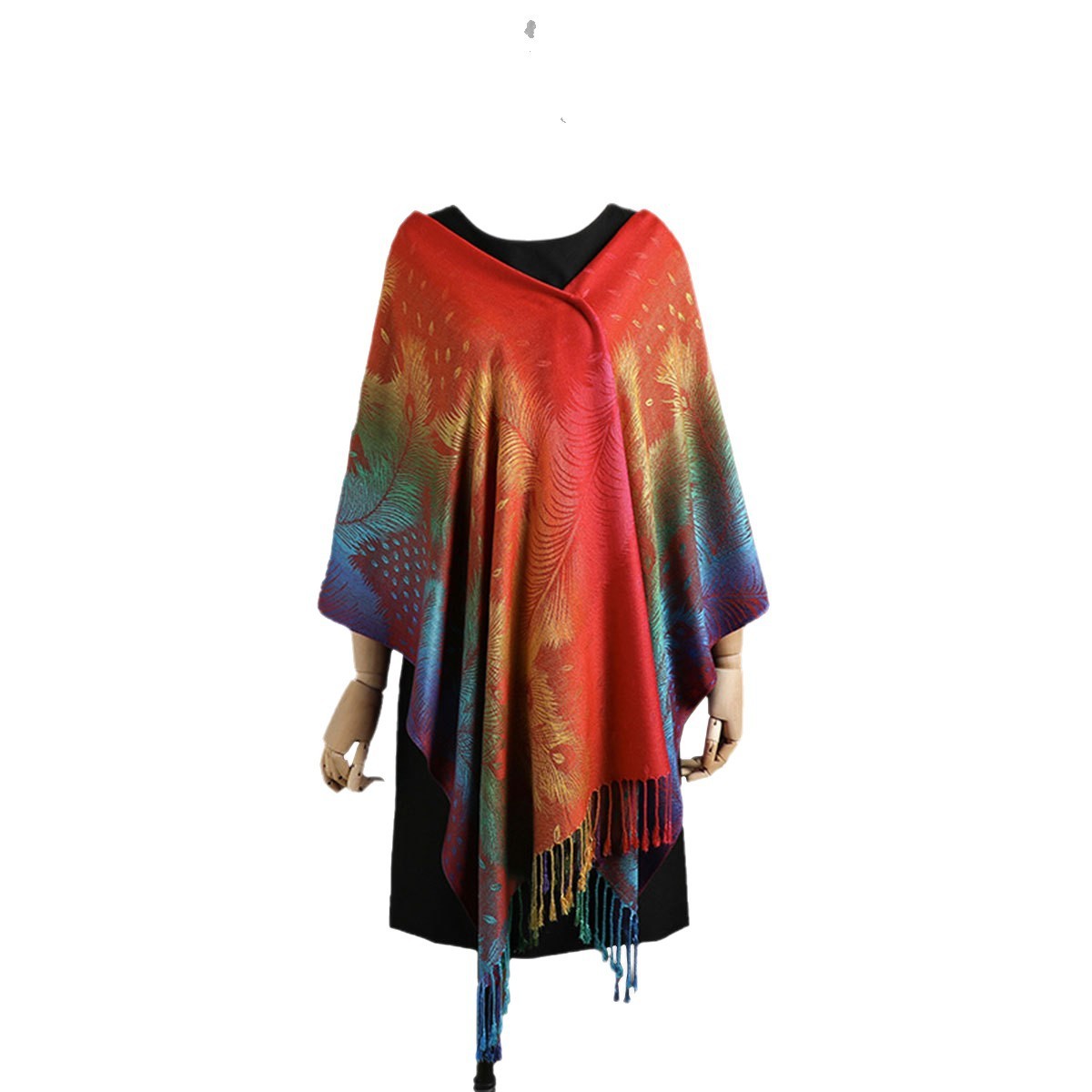 Color Jacquard Talma Long Ladies Tassel Feather