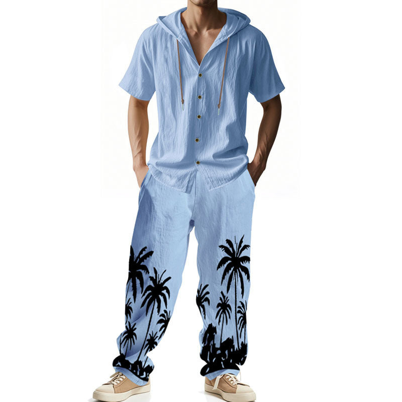 American Hooded Short-sleeved Shirt Trousers