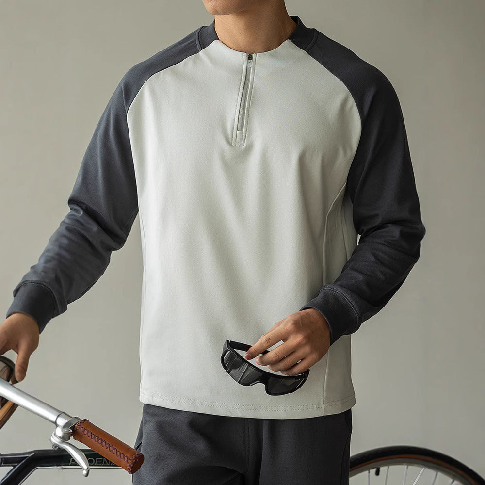Contrast Color Half Long-sleeve Zipper T-shirt Men