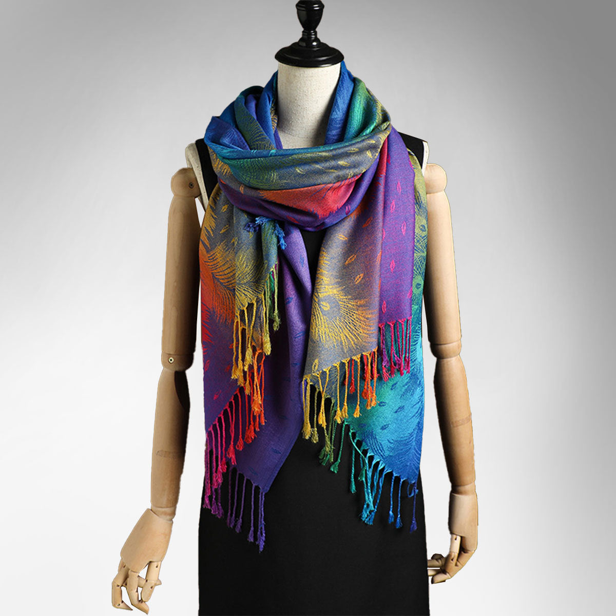 Color Jacquard Talma Long Ladies Tassel Feather