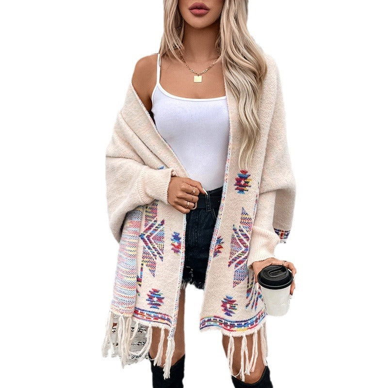 Women's Pop Geometric Jacquard Ethnic Style Tassel Shawl