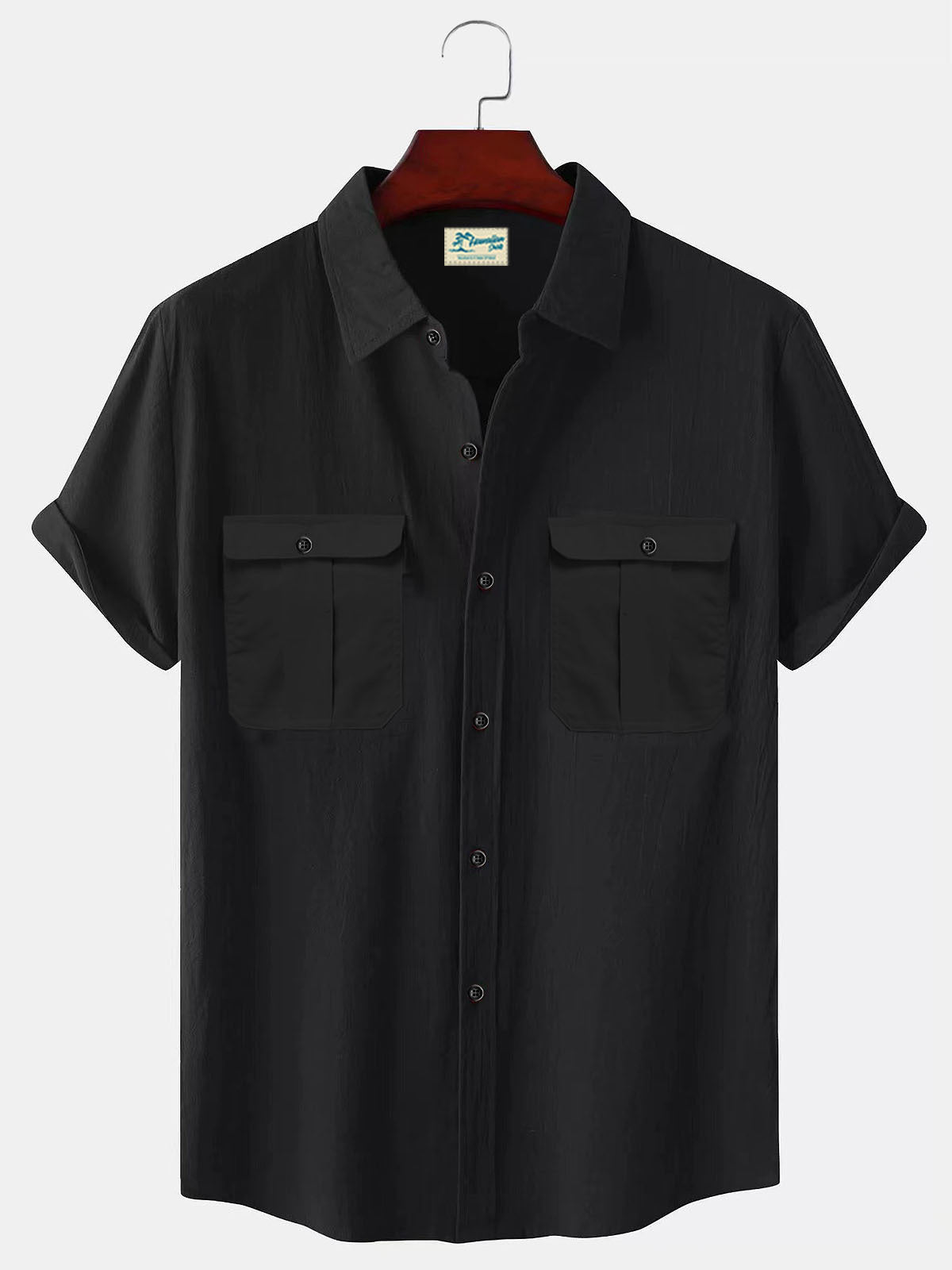 Solid Color Patchwork Linen Cardigan Short Sleeve Loose Lapels Men's Shirt