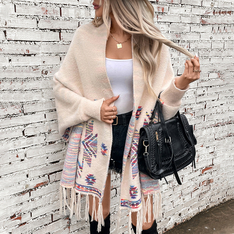 Women's Pop Geometric Jacquard Ethnic Style Tassel Shawl